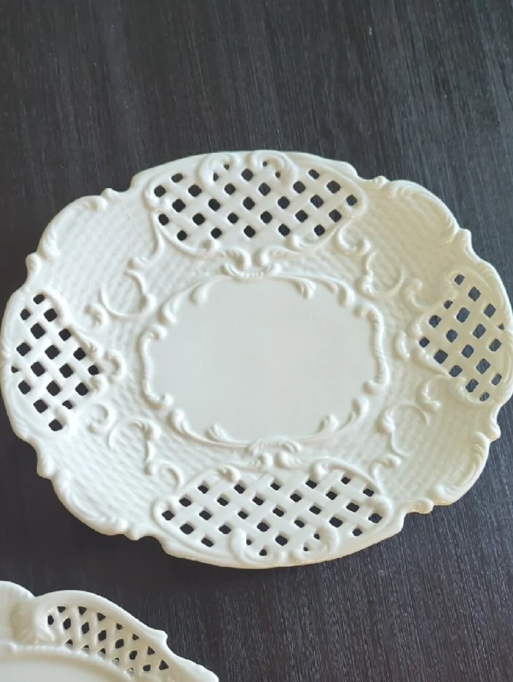 Set Of Three White Ceramic Lattice Plates